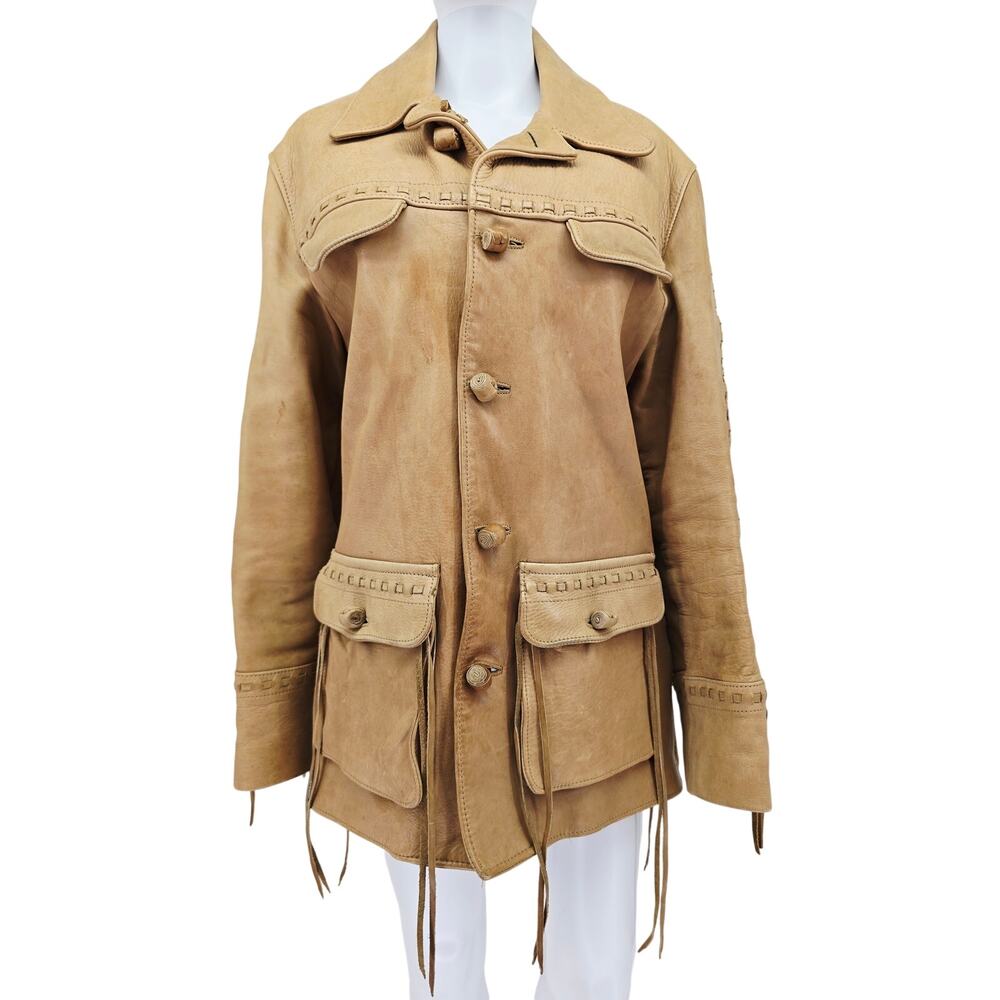 Vintage Men's Western Fringe Leather Jacket Tan S